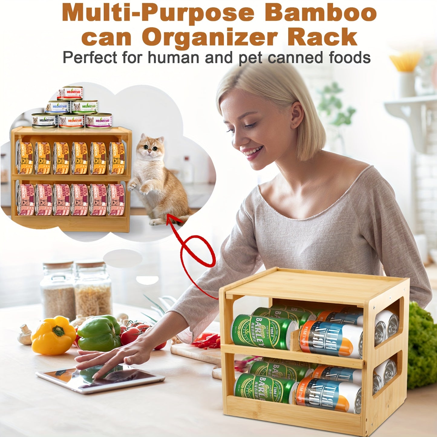 Upgraded Bamboo Cat Food Organizer 36 Slot Stackable