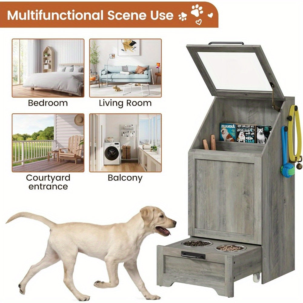 Modern Grey Dog Feeding Station With Elevated Bowls