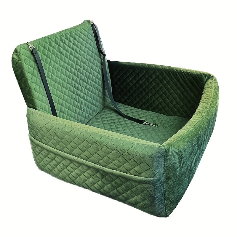 Deluxe Portable Dog Car Seat Stylish Travel Carrier with Safety Strap for Small Dogs