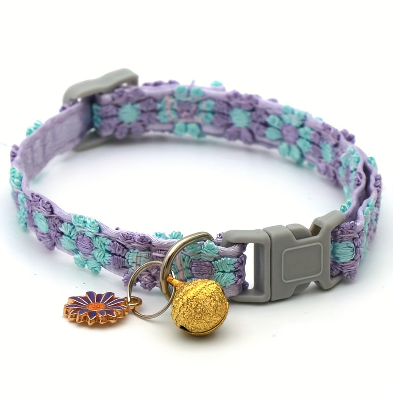 8 Piece Floral Lace Pet Collars with Bells Adjustable Buckles for Small Cats and Dogs