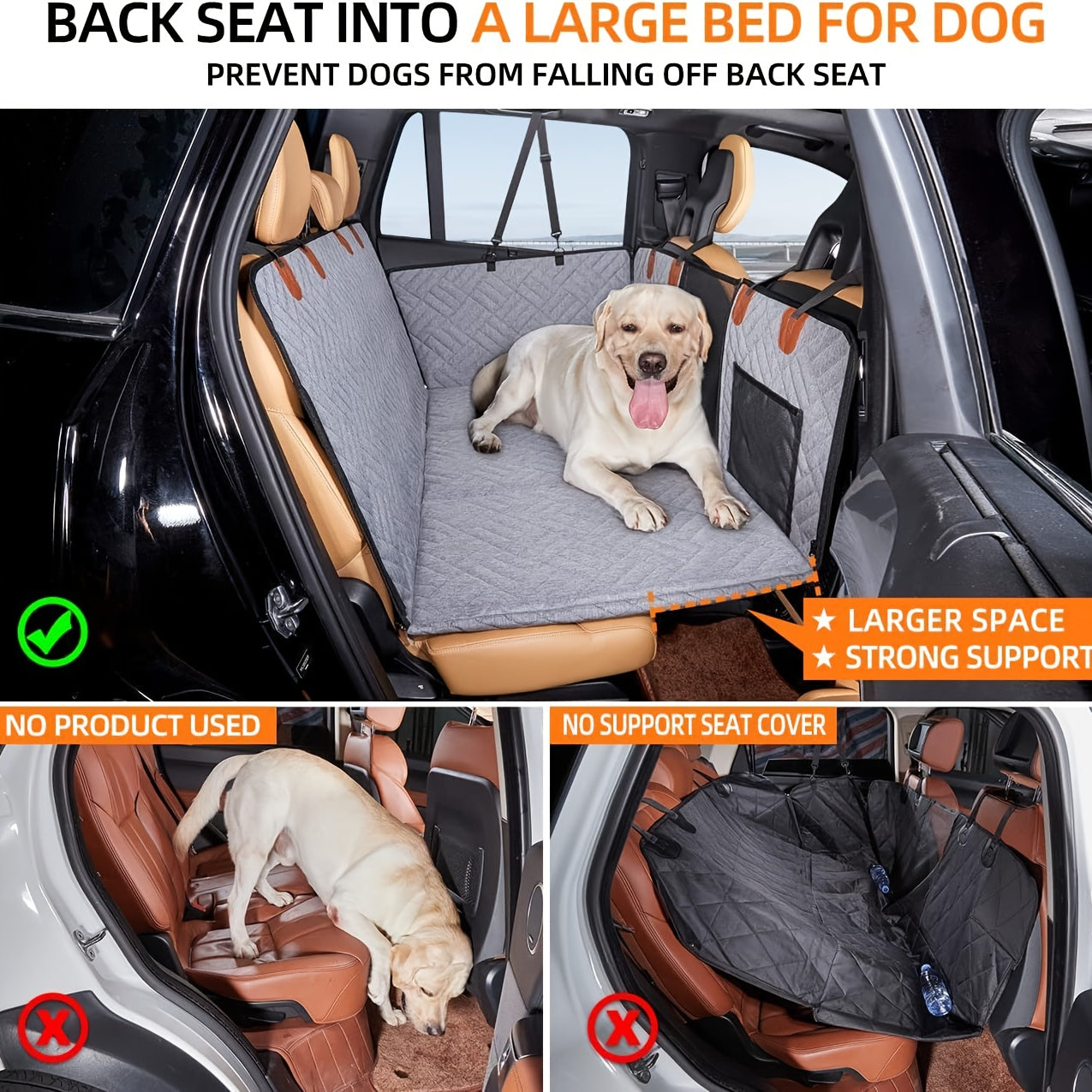 Heavy Duty Waterproof Dog Car Seat Extender with Non Slip Scratchproof Pet Protector