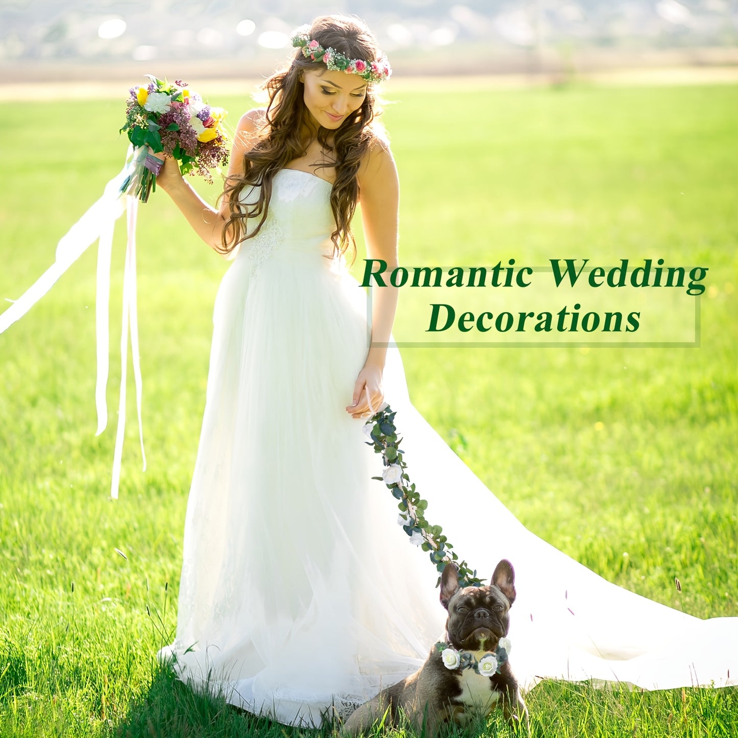 Dog Wedding Flower Collar Set with 6ft Garland for Small Medium Large Dogs Boho Accessory