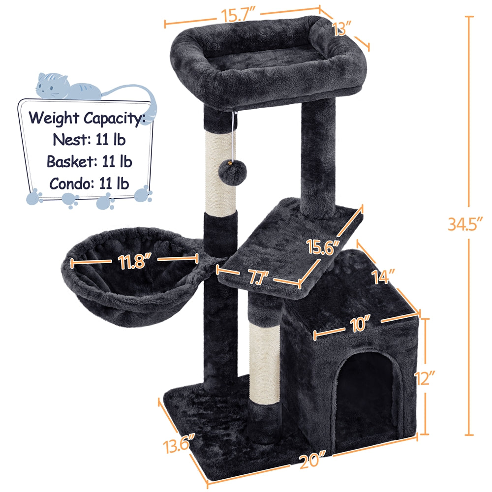 Costoffs 34.5 Inch Plush Cat Tree Activity Center with Condo Nest Platform and Basket