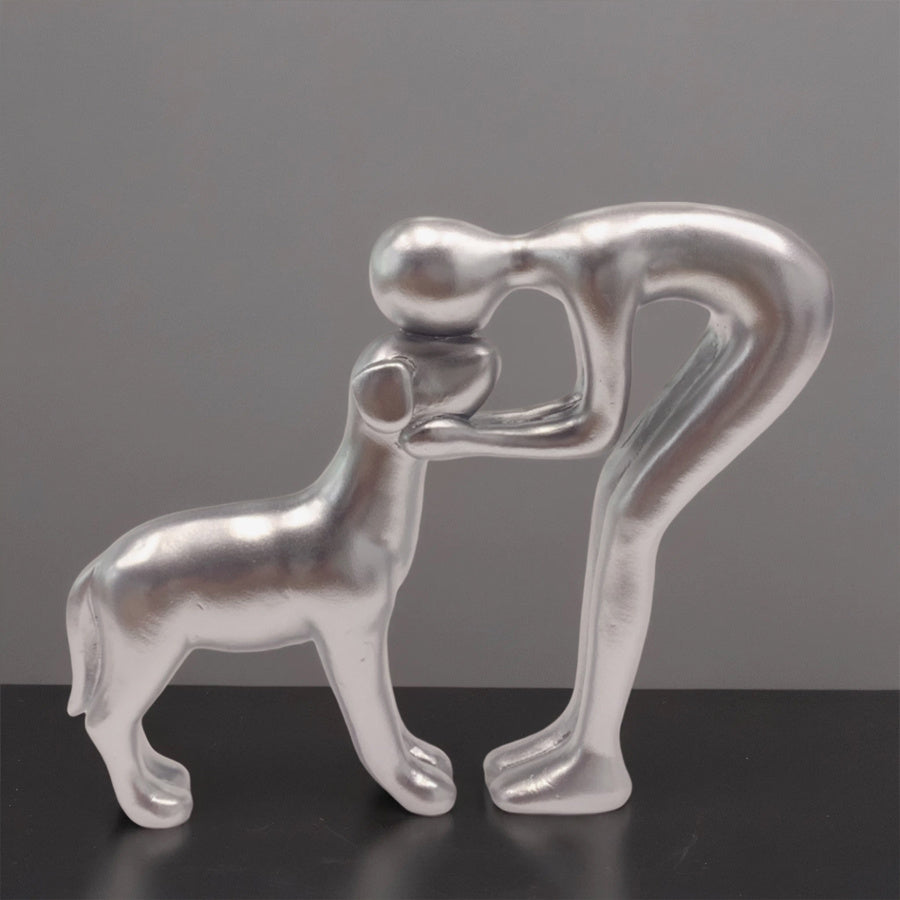 Man Holding Dog Statue Resin Figurine Cute Pet Lover Gift Home Office Decor
