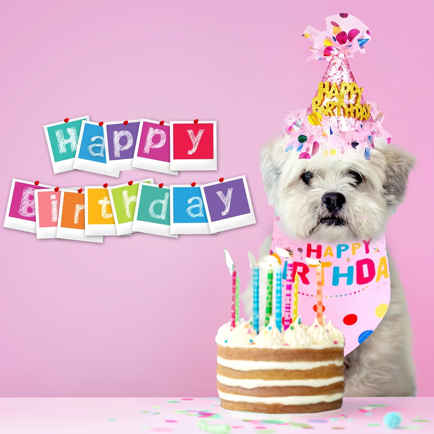 4pcs Dog Birthday Party Outfit Set with Bandana Hat Tutu Skirt and Dress for Medium Breeds