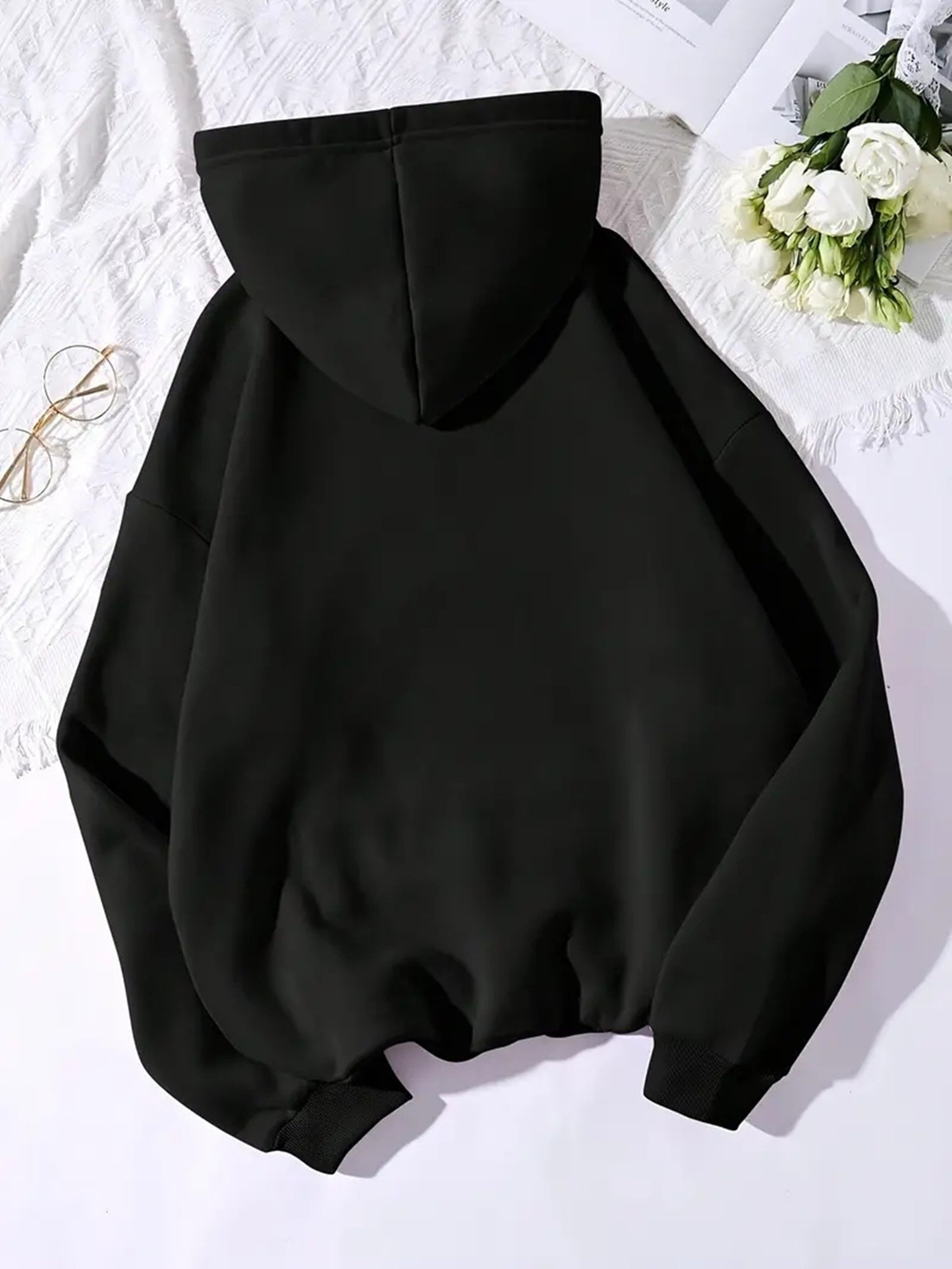 Women's Trendy Black Hoodie with Dog Paw Print Cozy Fleece Zip-Up Sweatshirt and Kangaroo Pocket