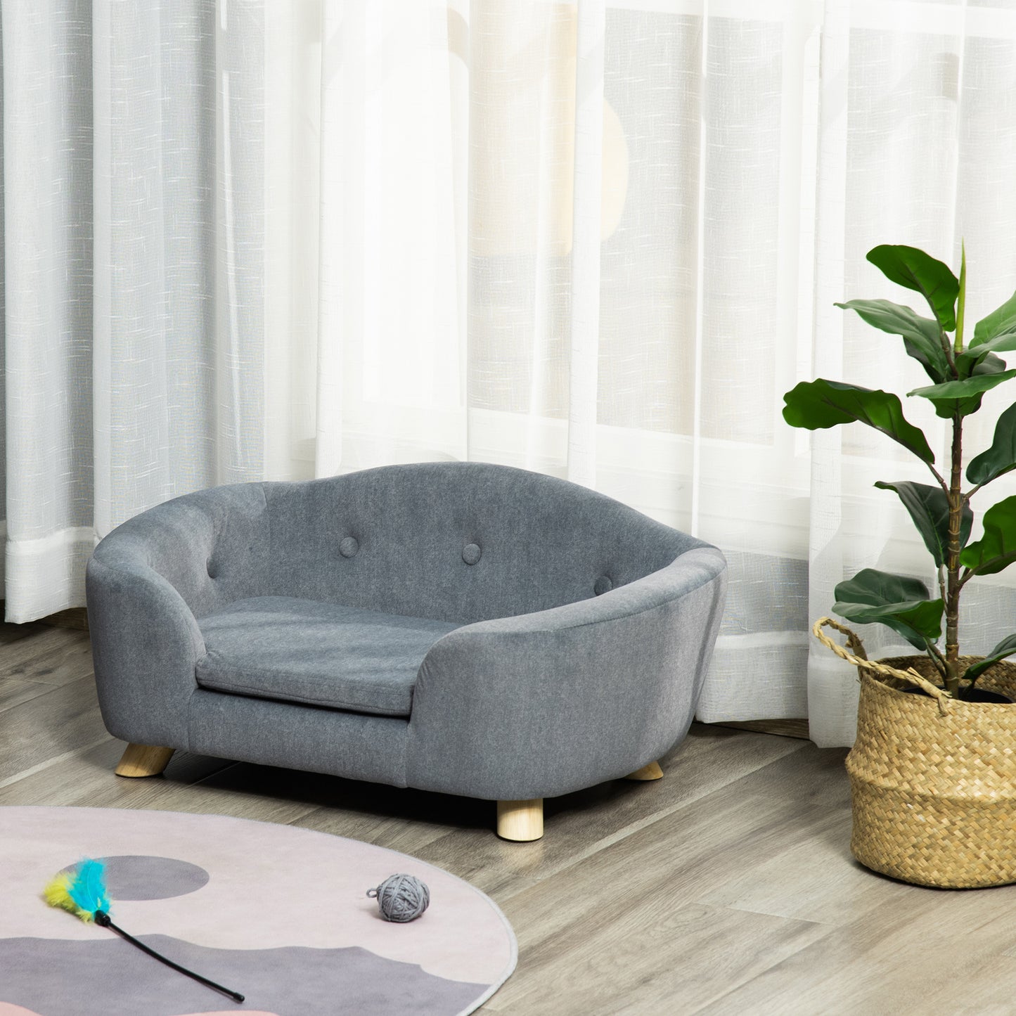 PawHut Gray Dog Cat Couch Sofa Bed for Miniature Dogs with Washable Cushion and Waterproof Cover