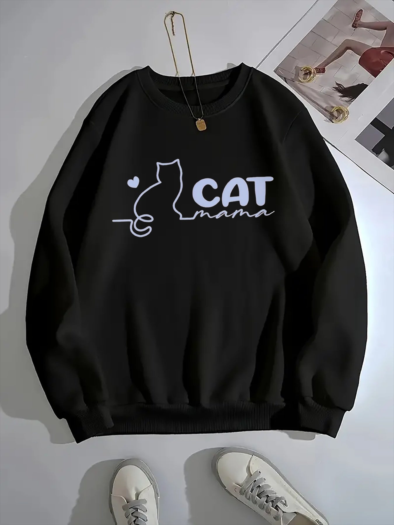 Cat Mom Women's Crewneck Casual Sweatshirt Cute Gift for Cat Lovers