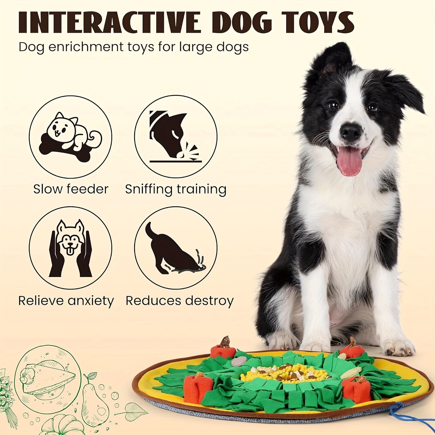 Interactive Snuffle Mat for Dogs - Fabric Puzzle Toy with Anti-Slip Base and Portable Design