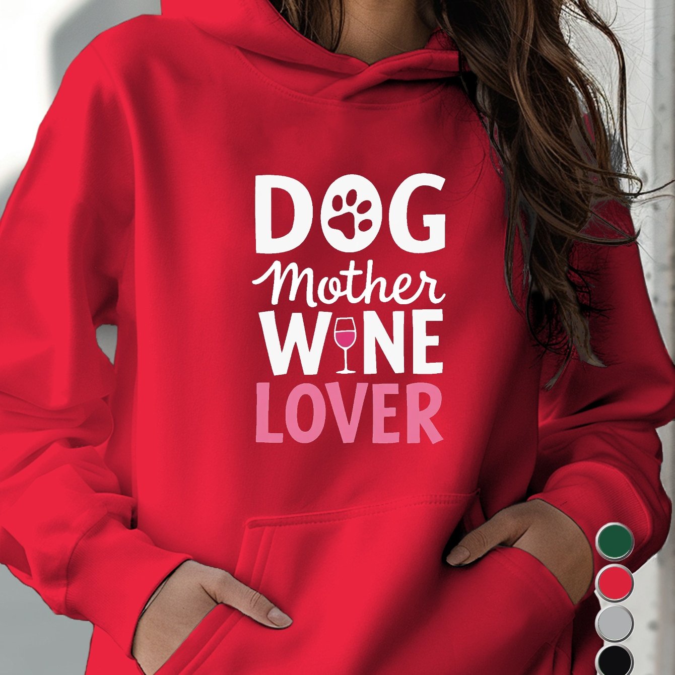 Teediy Women's Funny Dog Mom Wine Lover Hoodie Grey Pullover Sweatshirt for Pet Parents