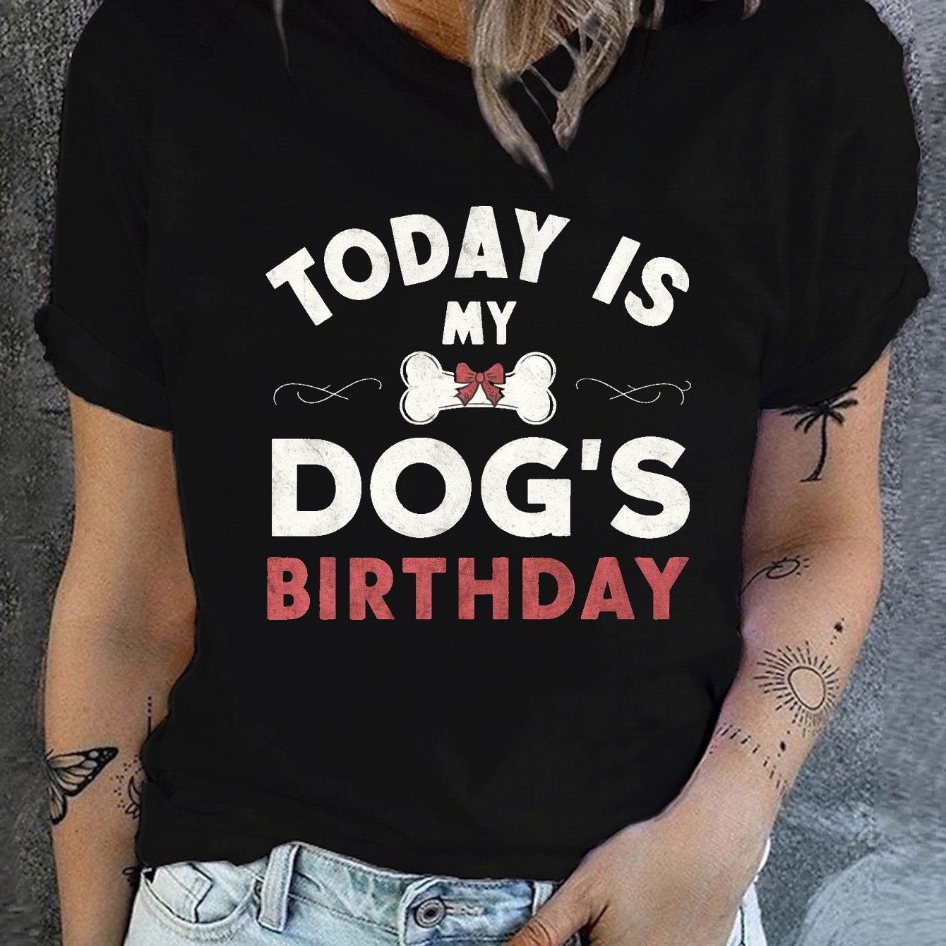 Dog's Birthday Women's Comfy T-Shirt with Geometric Pattern for All Seasons