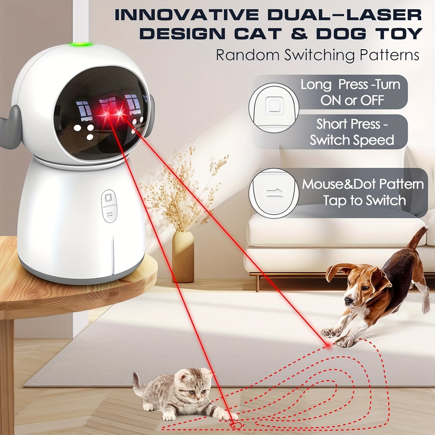 Indoor Cat Laser Toy Rechargeable Dual Laser Modes Deluxe