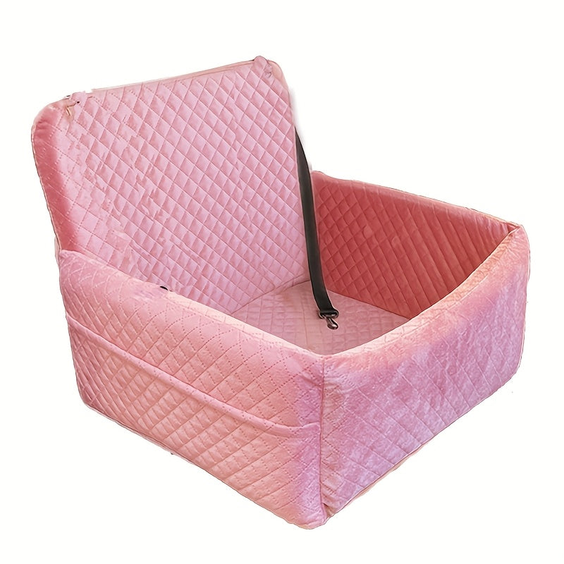 Deluxe Portable Dog Car Seat Stylish Travel Carrier with Safety Strap for Small Dogs
