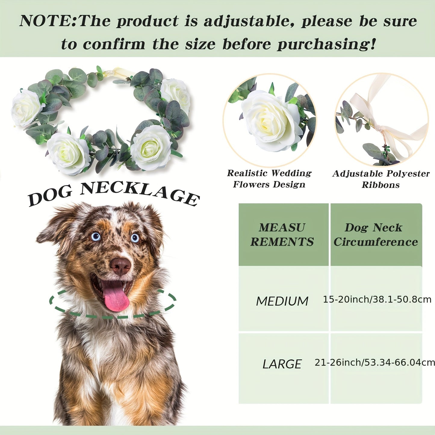 Dog Wedding Flower Collar Set with 6ft Garland for Small Medium Large Dogs Boho Accessory