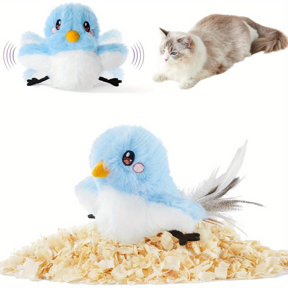 Rechargeable Touch Activated Flapping Bird Cat Toy for Feline Stimulation and Playful Fun