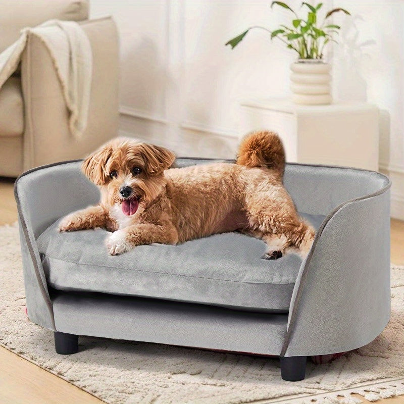 Modern Wooden Pet Sofa Bed for Small to Medium Dogs and Cats with Washable Cushion in Light Gray