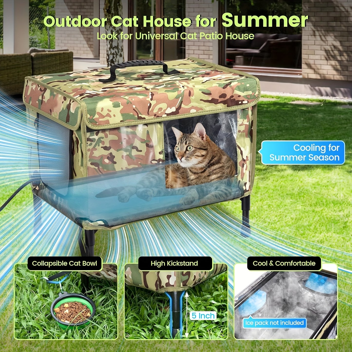 Indestructible Heated Cat House for Indoor and Outdoor Use with Collapsible Design and Food Bowl
