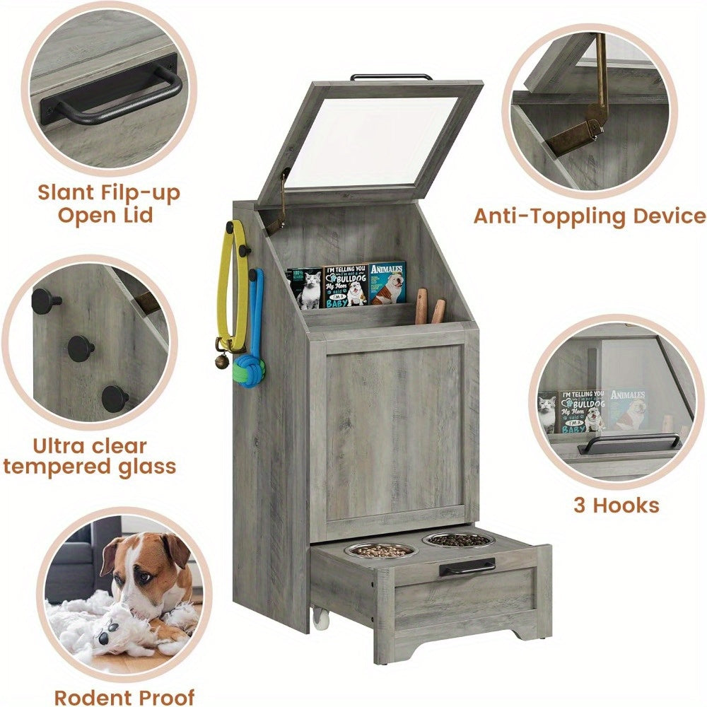 Modern Grey Dog Feeding Station With Elevated Bowls