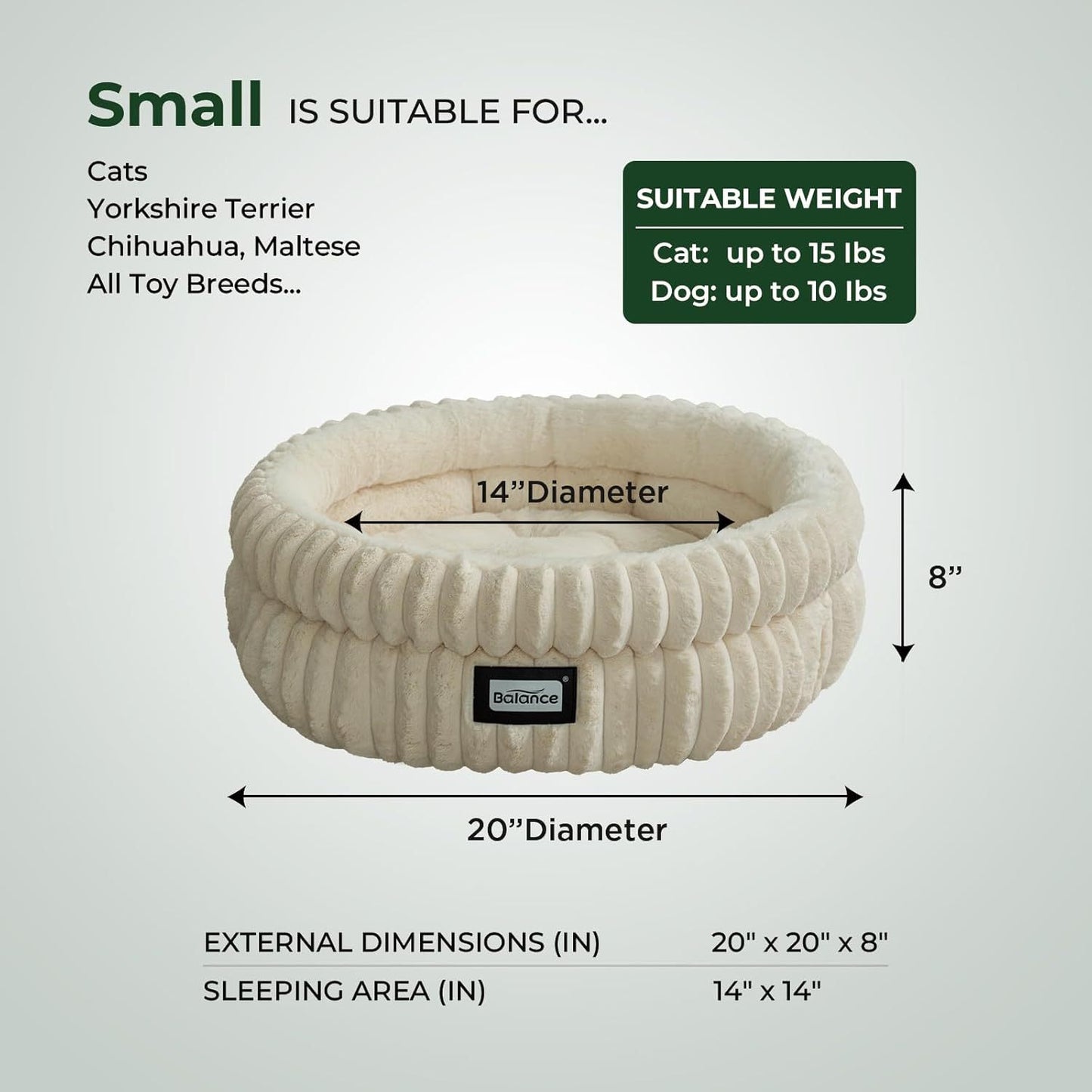 Washable Round Cat Bed for Indoor Cats Soft Plush Faux Fur Pet Bed with Anti-Slip Bottom