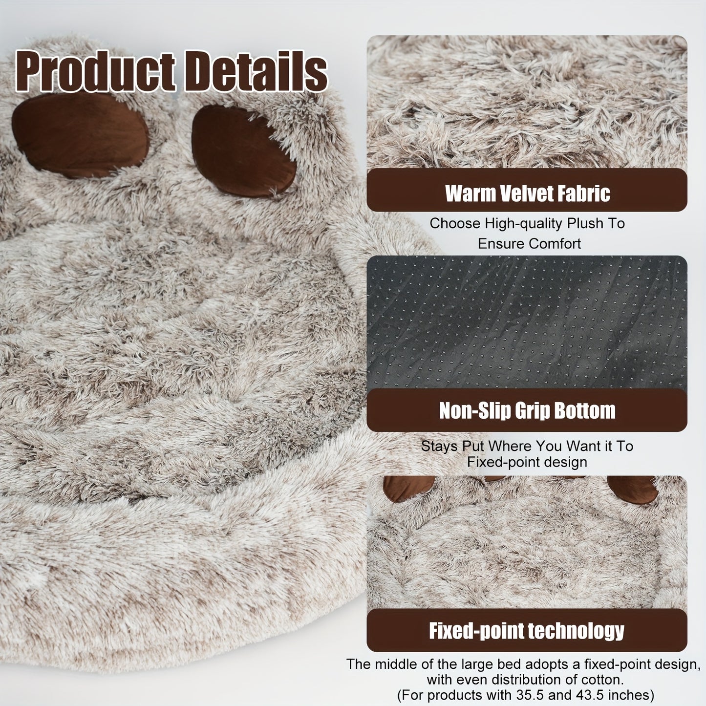 Large 43.5 Inch Cute Bear Paw Shaped Cozy Dog And Cat Bed Round Plush Mattress