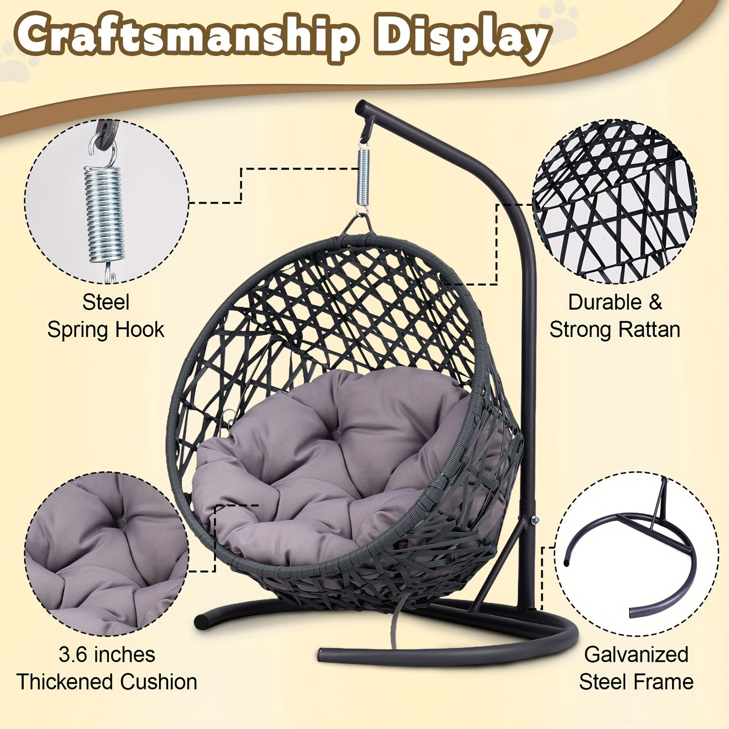 Indoor Hanging Cat Swing Bed With Stand And Plush Cushion