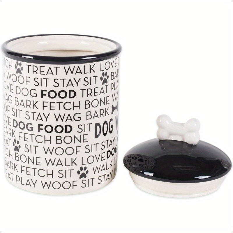 Ceramic Paw Print Pet Food Canister Black White Modern