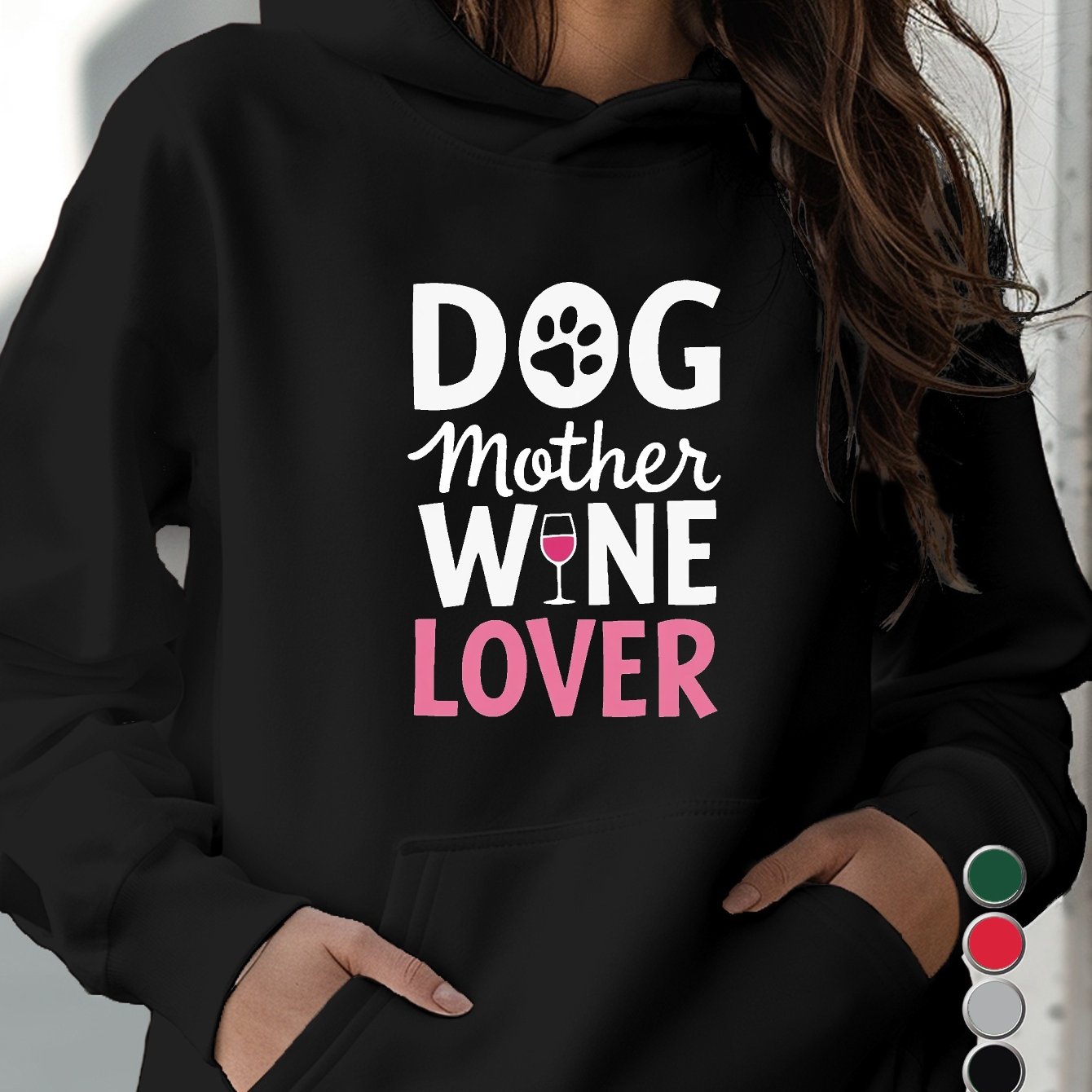 Teediy Women's Funny Dog Mom Wine Lover Hoodie Grey Pullover Sweatshirt for Pet Parents