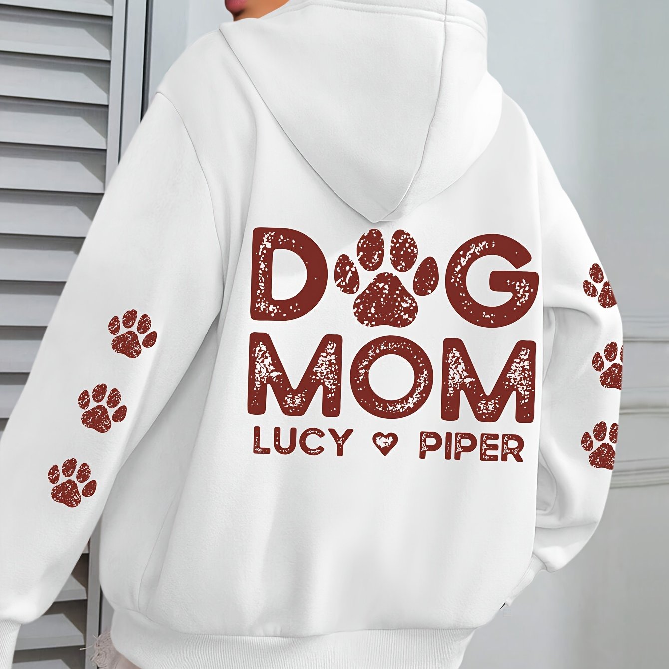 Plus Size Dog Mom Print Hoodie Casual Sweatshirt for Women with Pocket Winter and Fall