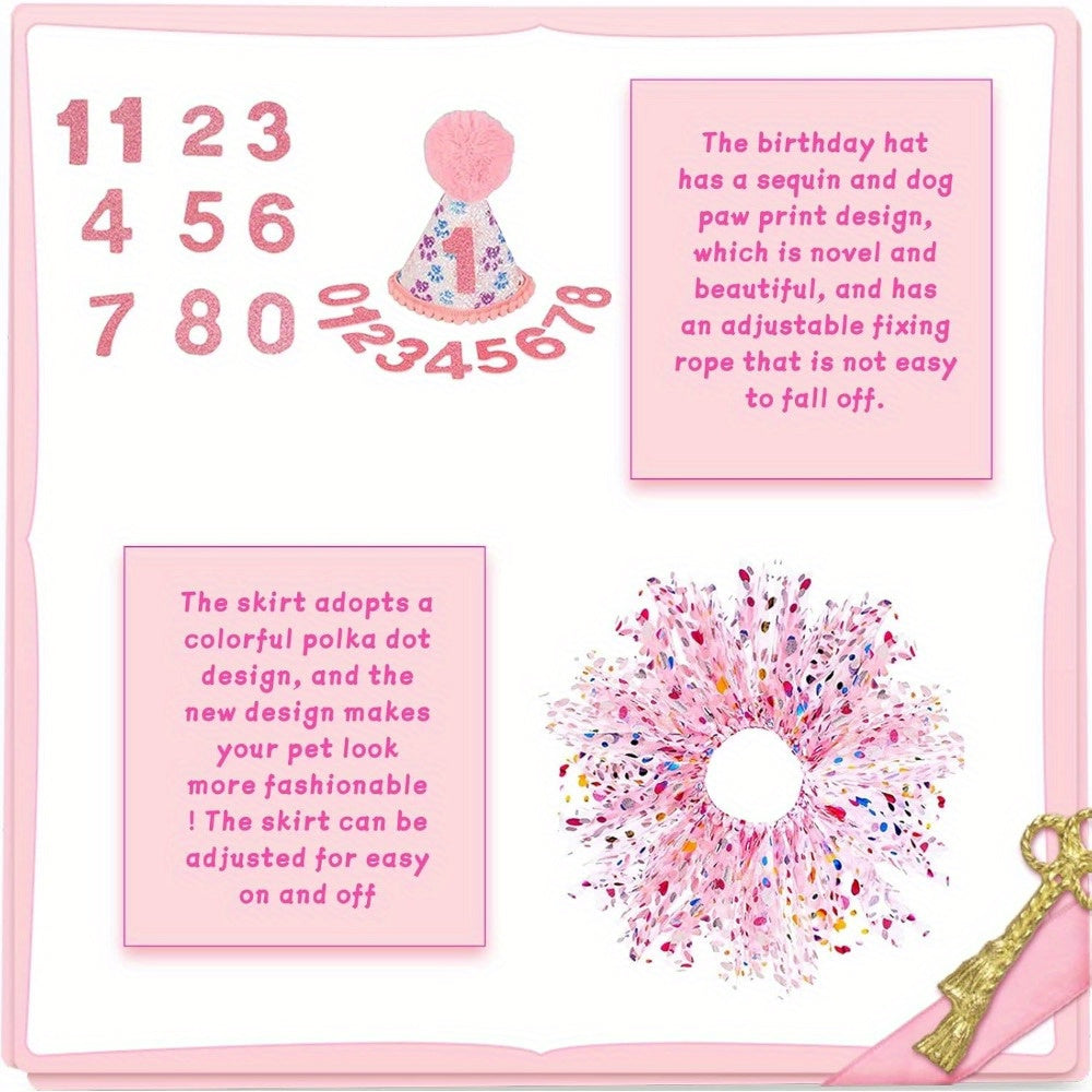 27pcs Pink Pet Birthday Party Kit with Tutu Hat Bandana and More for Dogs and Cats