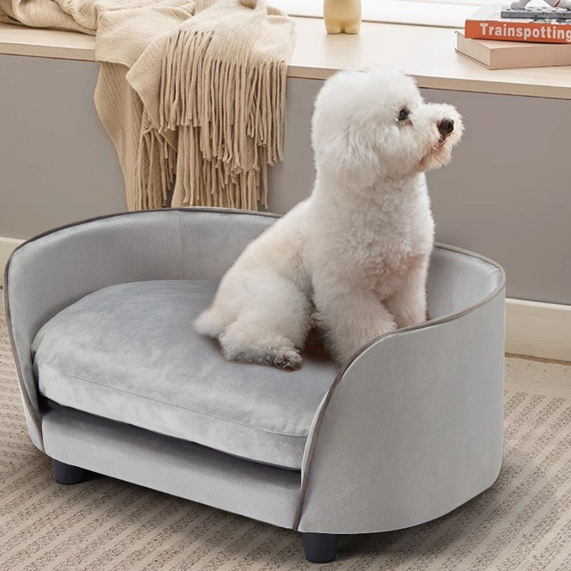 Modern Wooden Pet Sofa Bed for Small to Medium Dogs and Cats with Washable Cushion in Light Gray
