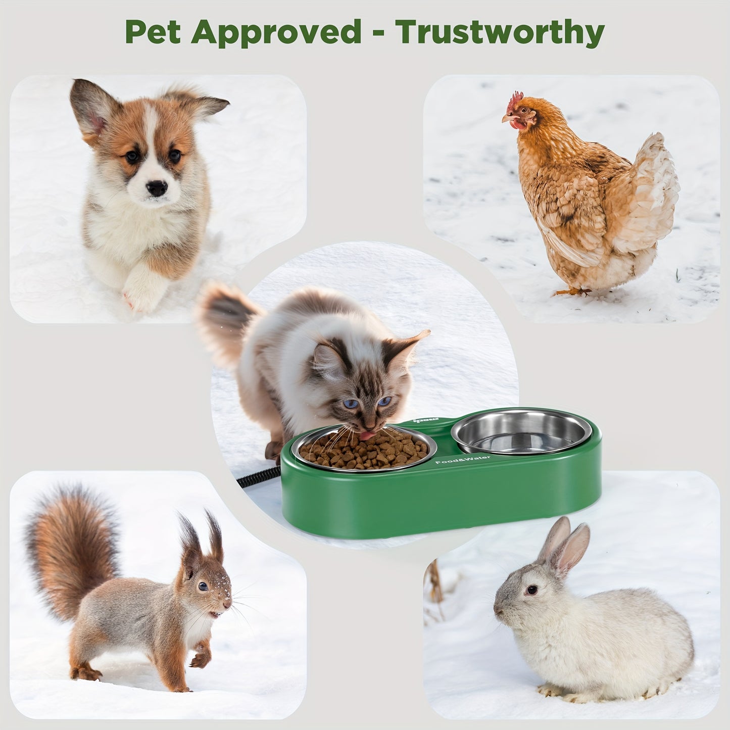 Heated Cat Bowl Outdoor Dual Stainless Bowls BPA Free