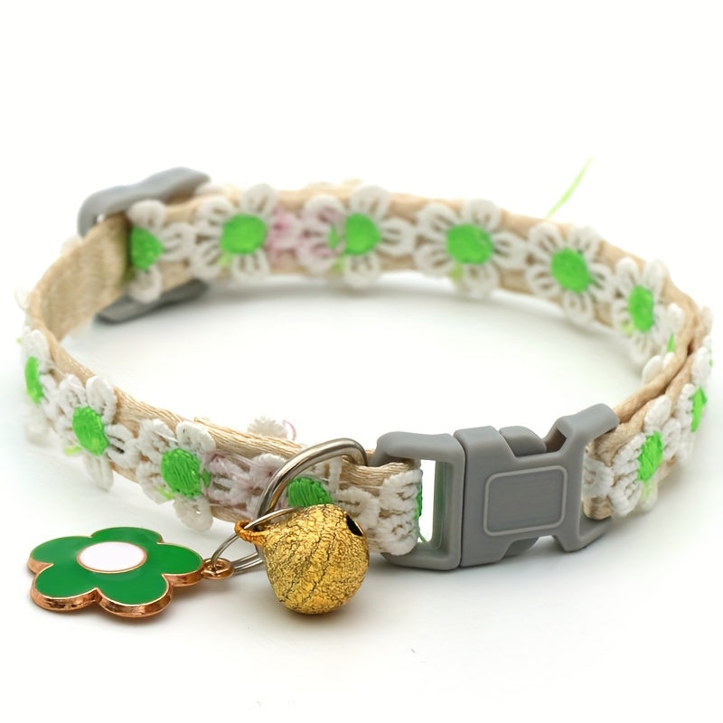 8 Piece Floral Lace Pet Collars with Bells Adjustable Buckles for Small Cats and Dogs