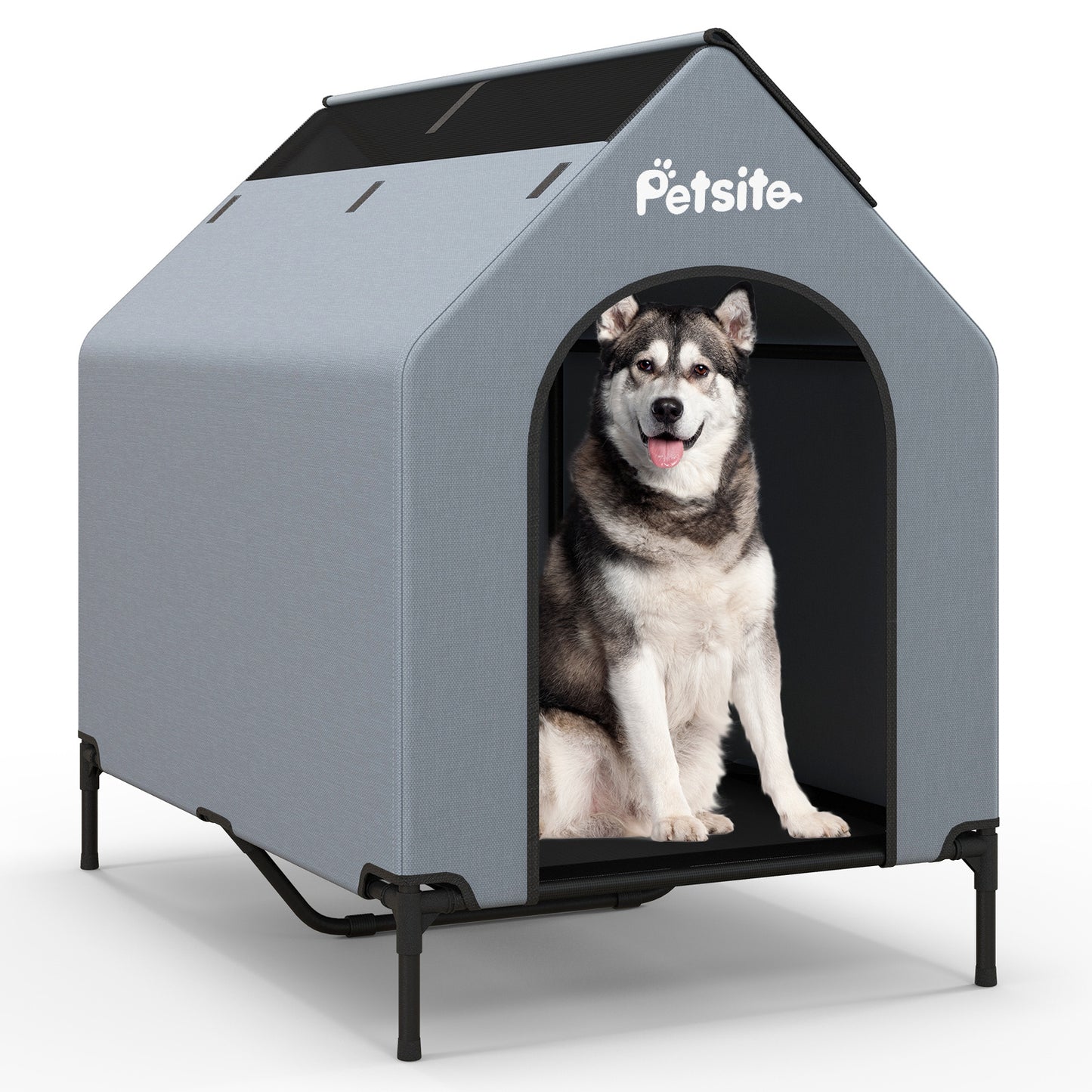 Costway 43 Inch Elevated Dog House with Ventilated Windows for Medium Breeds Indoor Outdoor