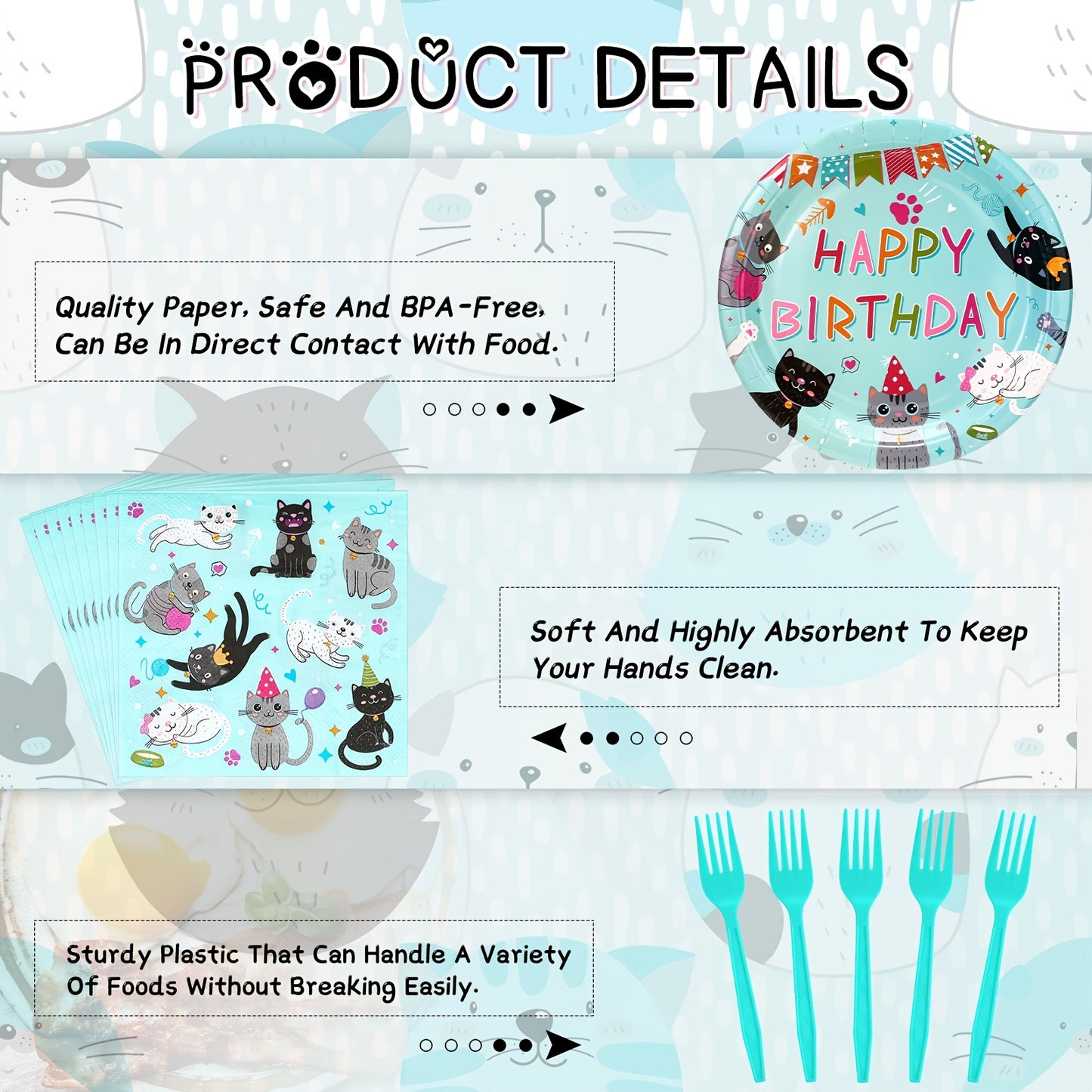 122 Pieces Cat Birthday Party Supplies Disposable Tableware Set for 24 Guests in Green