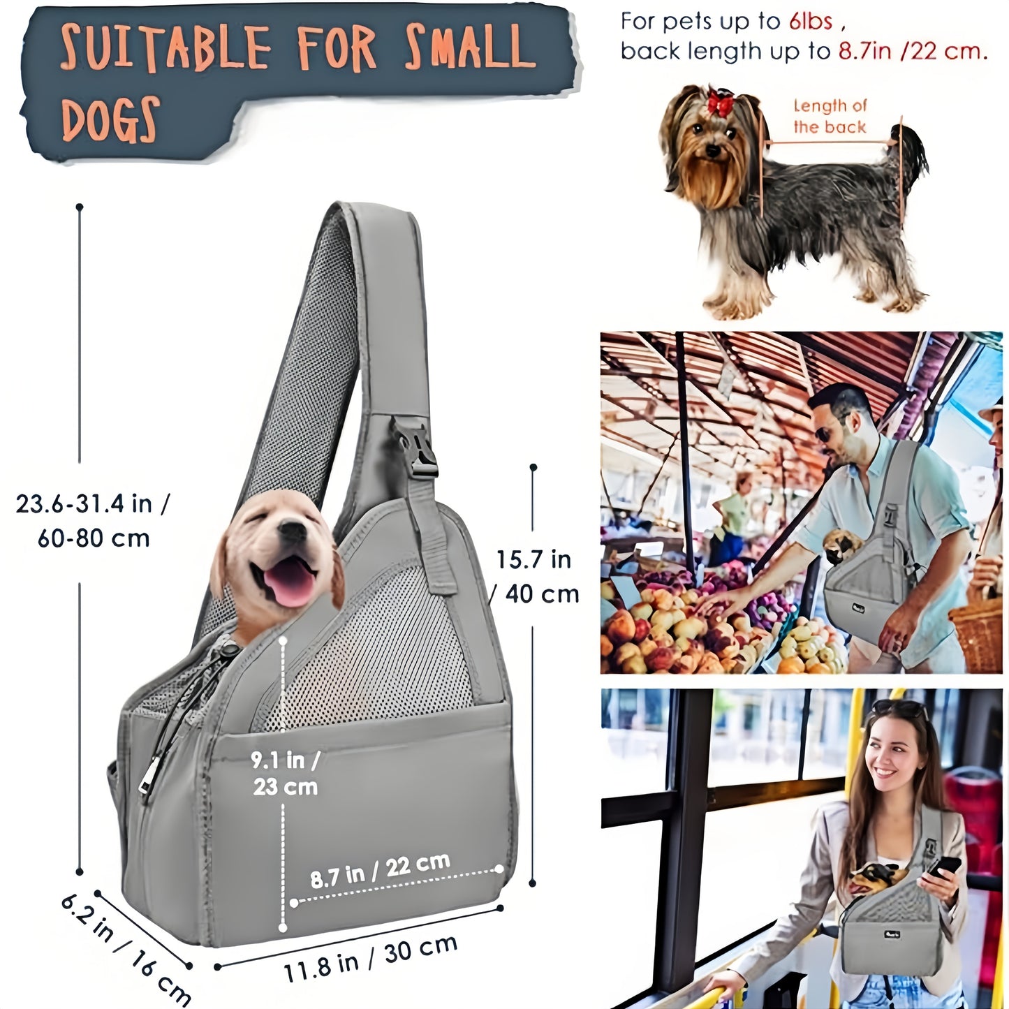 Hands Free Dog Sling Carrier for Small Dogs with Adjustable Straps and Storage Pocket