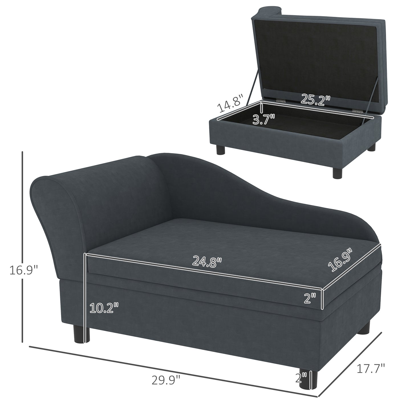 PawHut Luxury Dog Couch with Hidden Storage Soft Foam Sofa Bed for Small Breeds Dark Gray