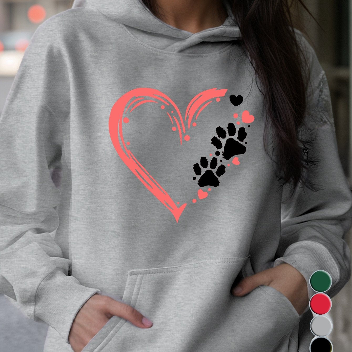 Dog Paw Women's Hoodies with Pocket Geometric Pattern Micro Elasticity Stylish Comfort