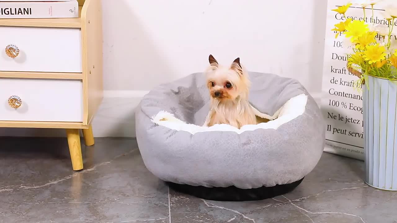 Four Seasons Cozy Dog Bed with Hooded Blanket and Anti-Anxiety Design for All Pets