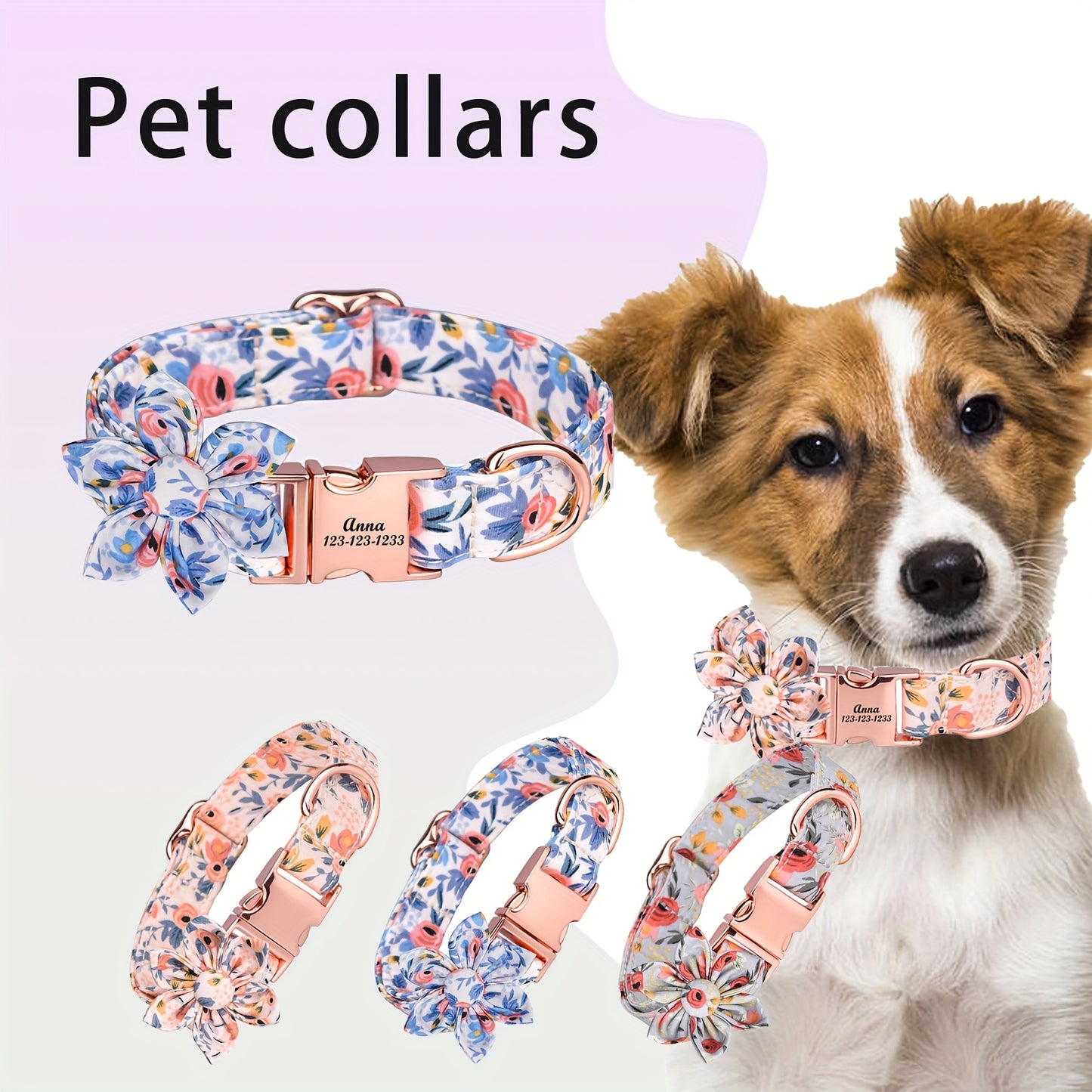 Customized Floral Dog Collar With Bowknot Decoration for Large Medium and Small Dogs