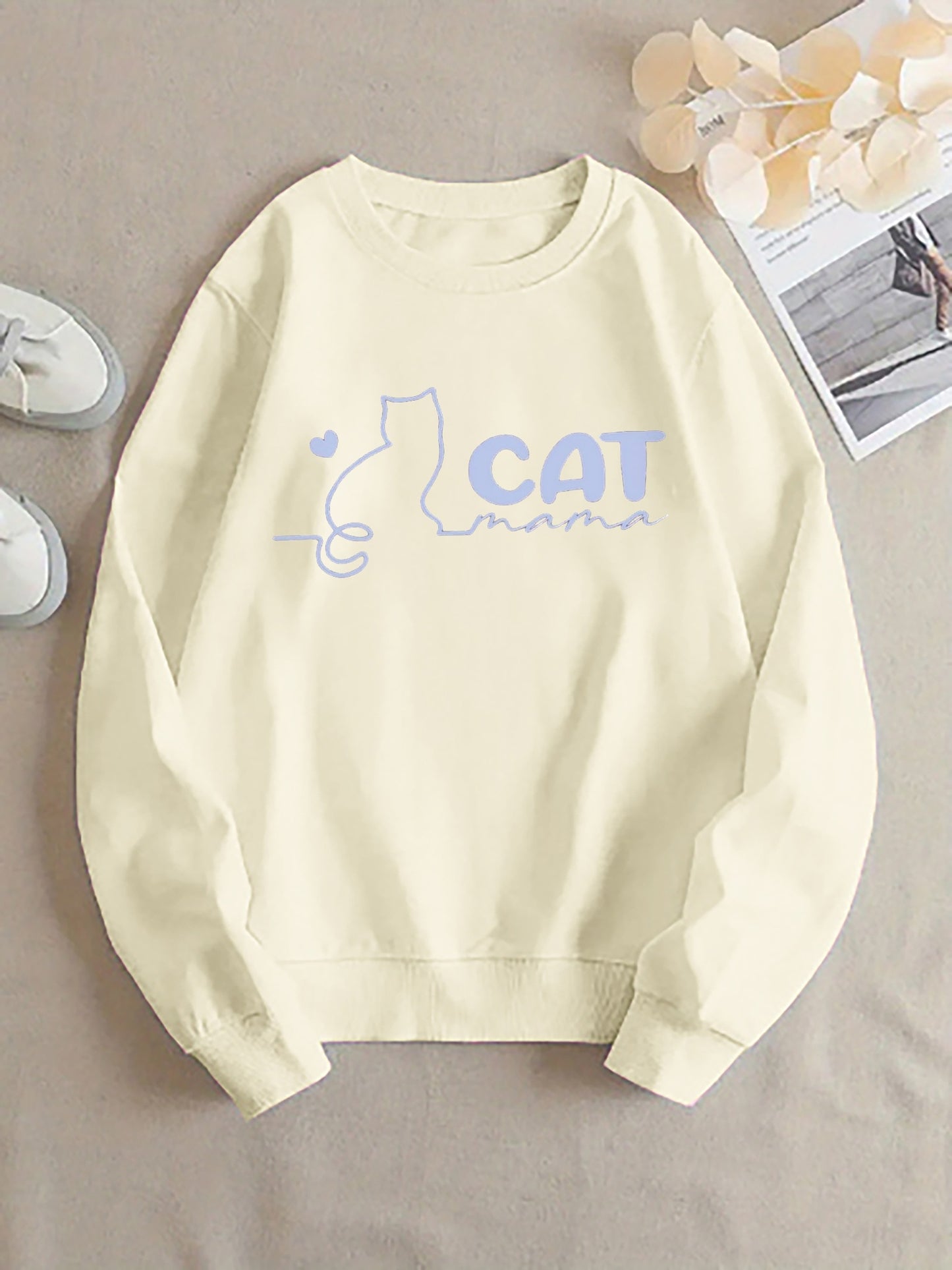 Cat Mom Women's Crewneck Casual Sweatshirt Cute Gift for Cat Lovers
