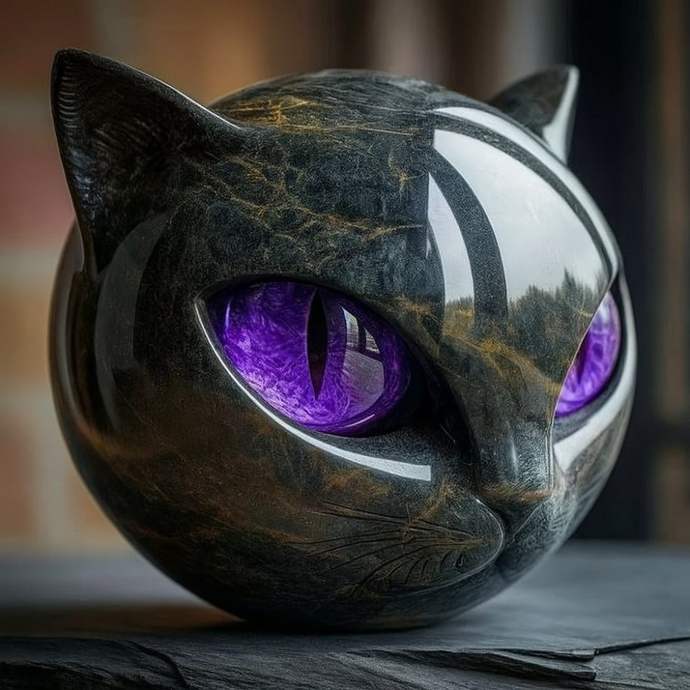 Handmade Black Cat Sculpture with Marble Eyes Gothic Home Decor Resin Figurine Gift
