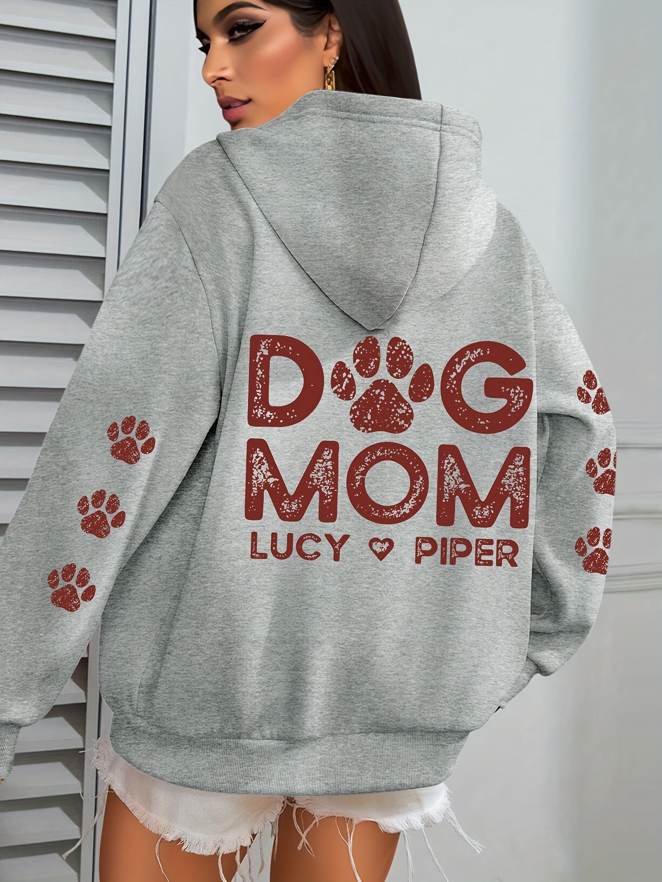 Plus Size Dog Mom Print Hoodie Casual Sweatshirt for Women with Pocket Winter and Fall