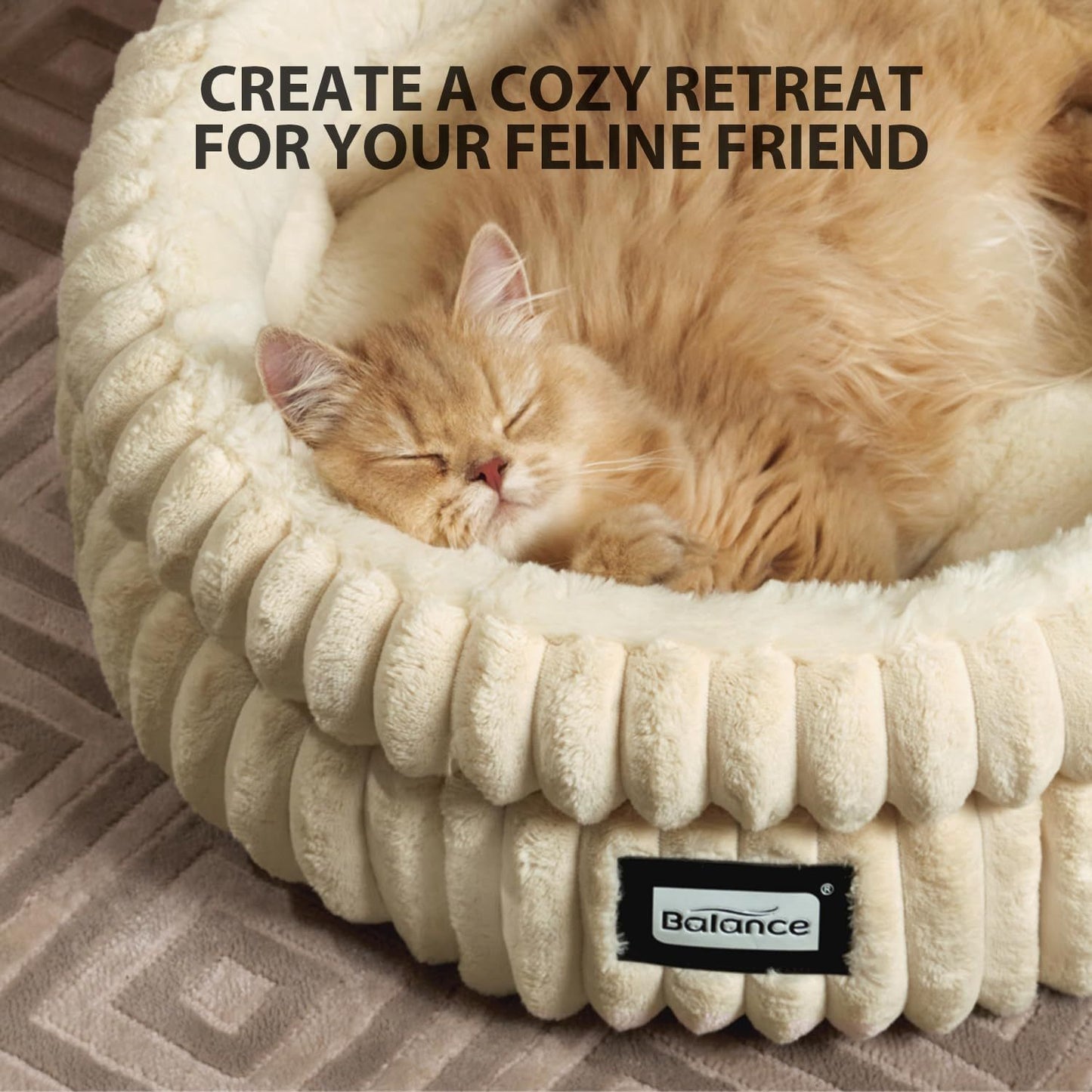 Washable Round Cat Bed for Indoor Cats Soft Plush Faux Fur Pet Bed with Anti-Slip Bottom