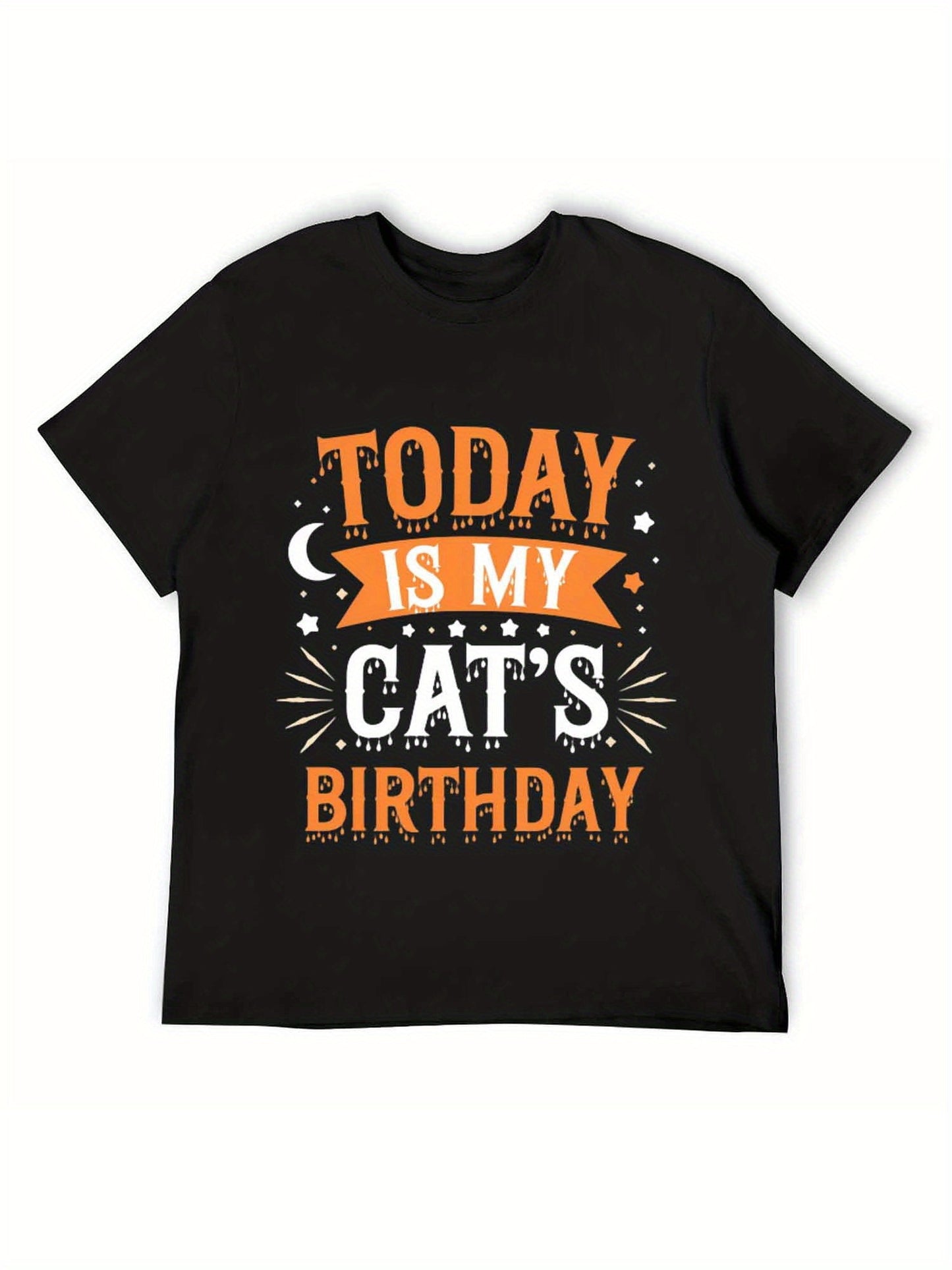 WhimsyCat Women's Cotton T-Shirt Today Is My Cat's Birthday Casual Crew Neck Short Sleeve Tee