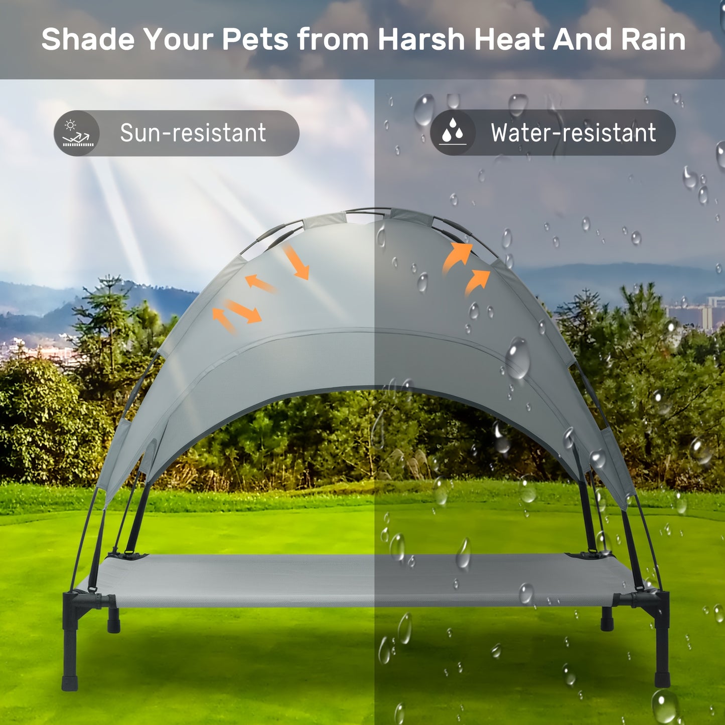 Heeyoo 42 Inch Raised Dog Bed with Canopy for Indoor Outdoor Use and UV Protection