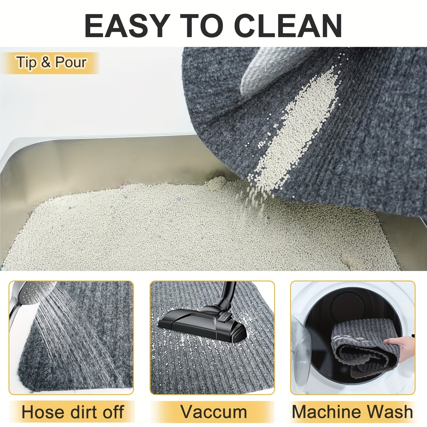 Cat Litter Mat Waterproof Non Slip Trapping Rug Soft Easy Clean for Scatter Control Grey