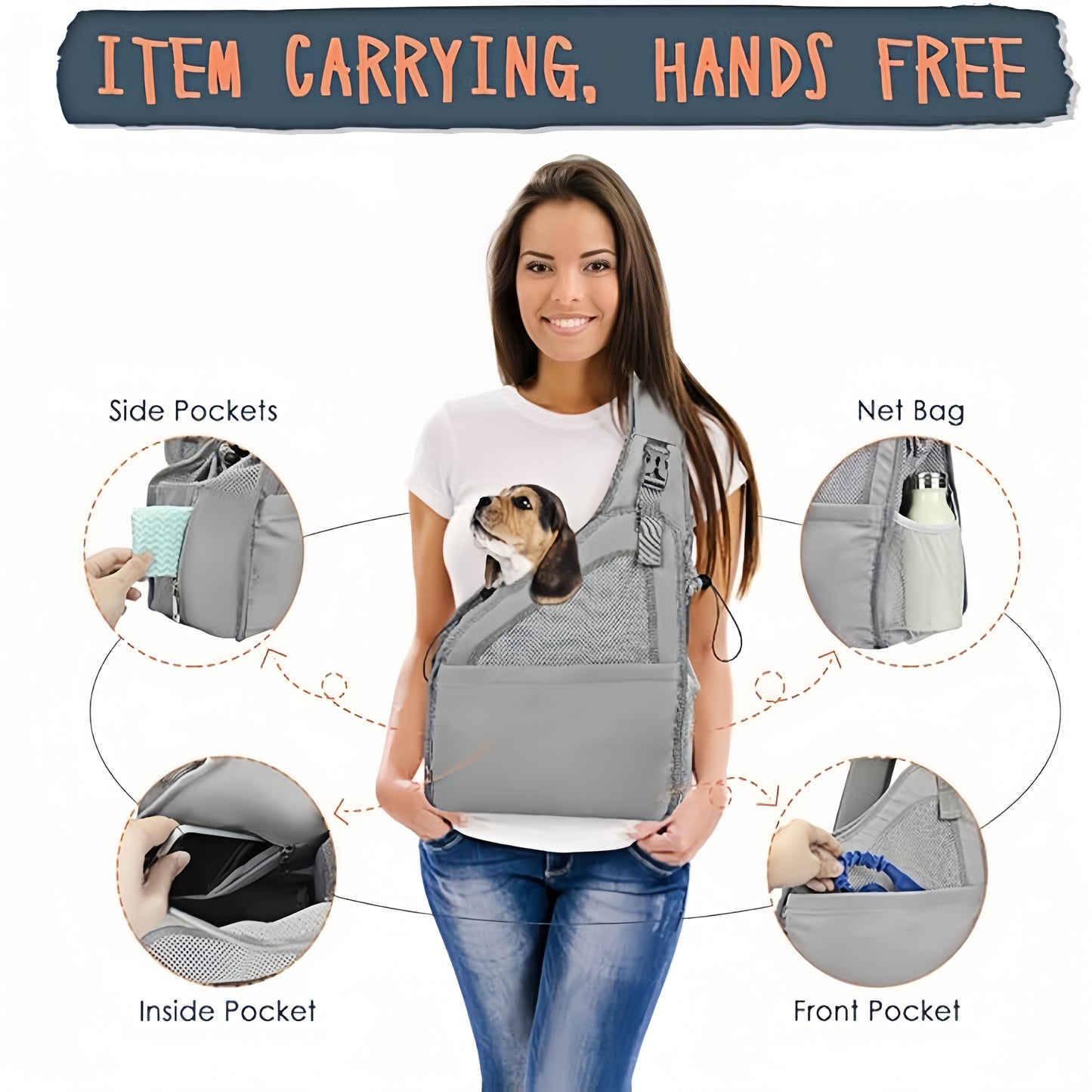 Hands Free Dog Sling Carrier for Small Dogs with Adjustable Straps and Storage Pocket