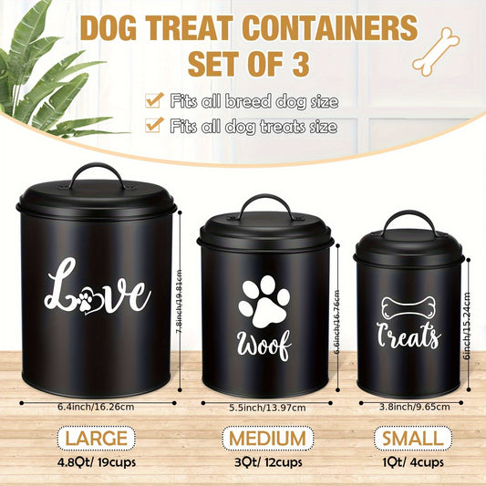 Airtight Metal Dog Treat Canister Set With Labels And Spoon
