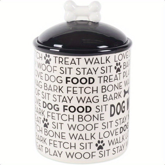 Ceramic Paw Print Pet Food Canister Black White Modern