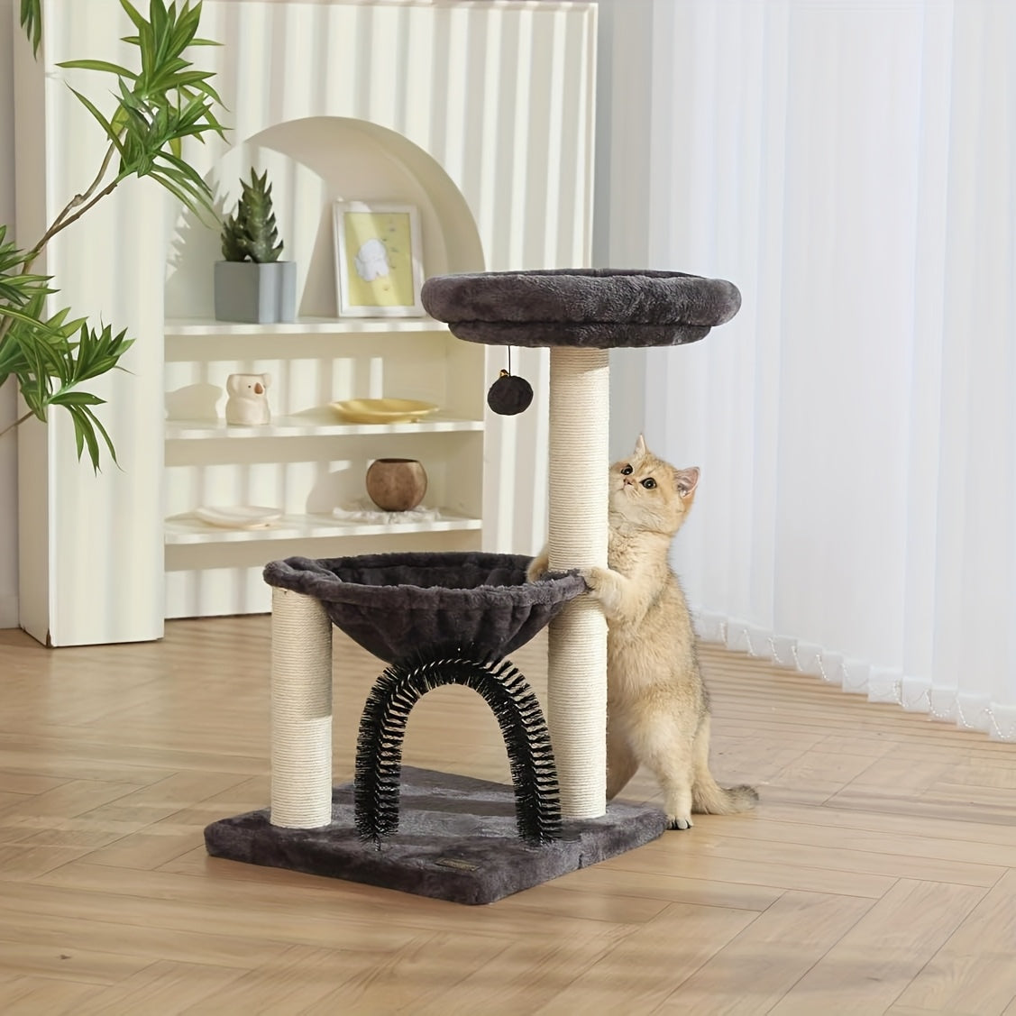 FluffyDream 27.5 Inch Multi-Level Cat Tree with Scratching Posts Plush Basket and Perch